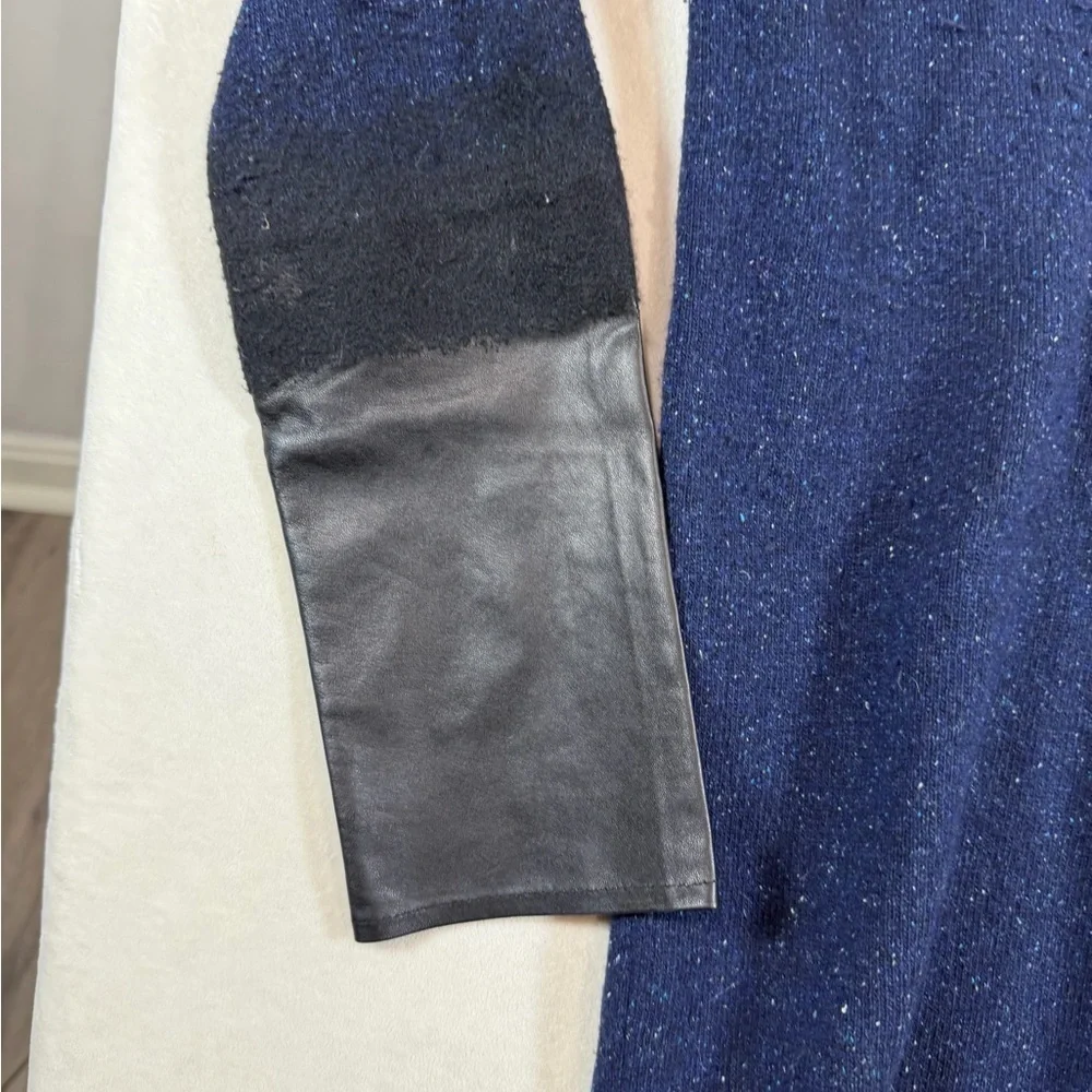 Vince Size Medium Wool Cashmere Blend Navy and Black Open Cardigan With Leather
